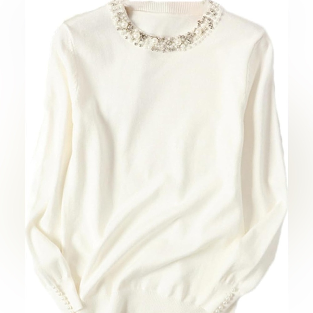 Vintage inspired beaded cream sweater